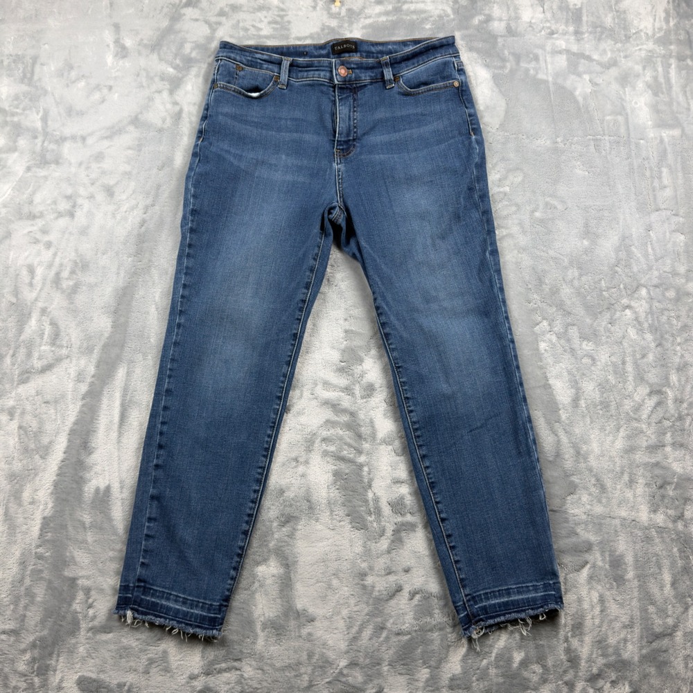 Talbots Women Blue Slim Ankle Jeans Raw Fray Hem Stretch Denim Size 10 Medium